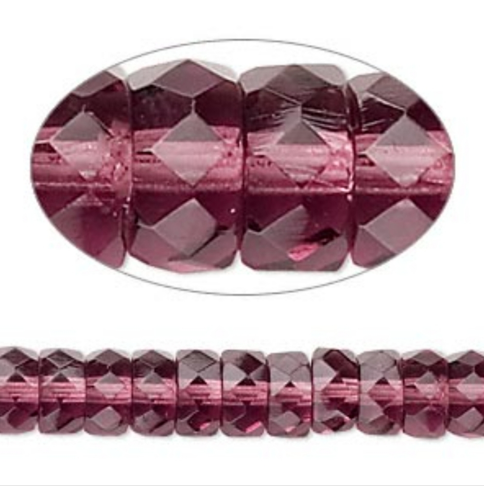 Bead Czech Fire-polished Glass Amethyst 8x4mm Faceted Rondelle 15" Strand